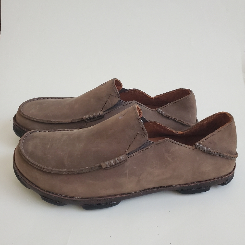 OluKai Moloa Leather Slip On Loafers Storm Grey Men's Size 9.5